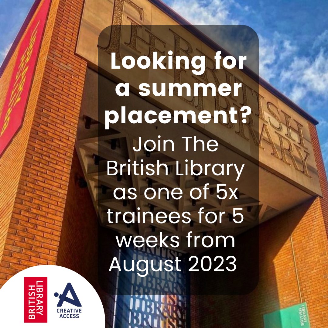 _CreativeAccess's tweet photo. Want to get your start in the culture &amp; library sector? @britishlibrary wants you to join them as one of 5x trainees for a summer training placement - no experience needed! 📚🔍

Find out how in this thread... 🧵 https://t.co/Gn4zUE4P0p
