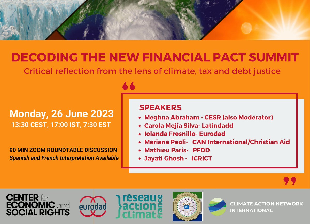 📌 #SaveTheDate - On 26 June we'll discuss the outcomes of The New Financial Pact Summit and its implications w/ @meghnaabraham, @CaroMejiaSilva, @Jayati1609, @ifresnillo, @Mariana_Paoli, @MathieuParis3. 

Join the webinar ➡️ bit.ly/3XlByeY