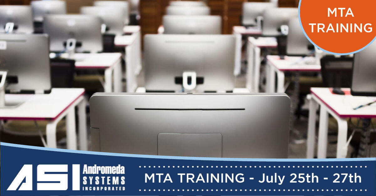 ASI is offering MTA 101 training July 25th-27th. Learn how to determine and analyze all the chronological steps in a repair or maintenance process.
Info on #MTA training: bit.ly/3VEOZFW

#Androsysinc #MTA #training #eLearning #Virtualtraining