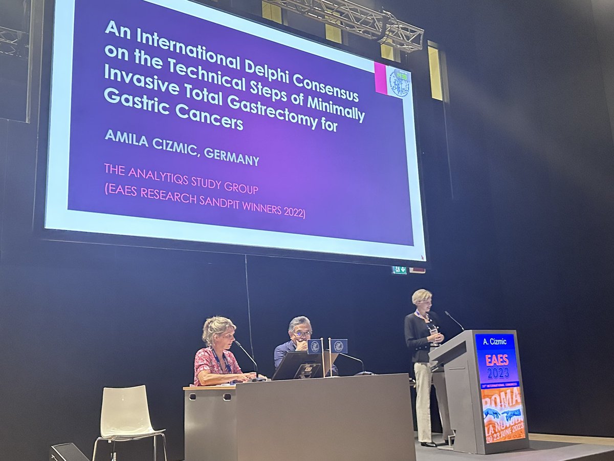 Winners of last years #researchsandpit #EAES #EAES2023 @EAES_eu @MarkarSheraz presenting their successful project: the ANALYTIQS study: Delphi consensus on technical steps of minimally invasive gastrectomy