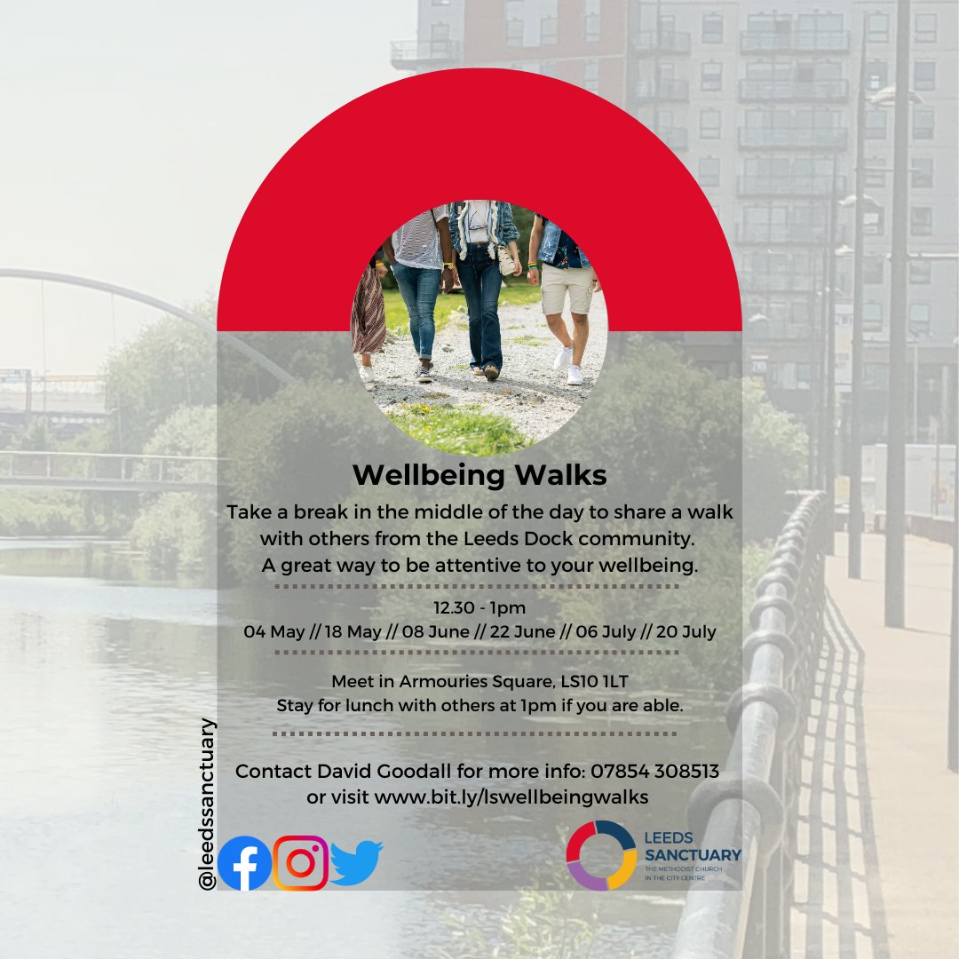 Our next Wellbeing Walk is tomorrow - stretch your legs at lunchtime before the rain! The Walk will be hosted by Anna and Emily tomorrow, so keep an eye out for them in Armouries Square

#loveleeds #leeds #leedslife #leedscitycentre #leedsuni #leedsdock #leedslist #leedsevents