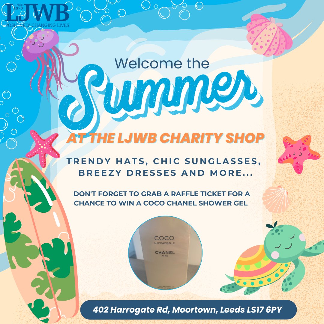 🌞 Welcome the Summer at the LJWB Charity Shop! 
☀️🌴✨
#Summer #Leeds #Charityshop #Charity #Bargain #Sale #Fashion #Preloved #sunglasses #Yorkshair #Moortown #LS17 #Volunteer #Hot