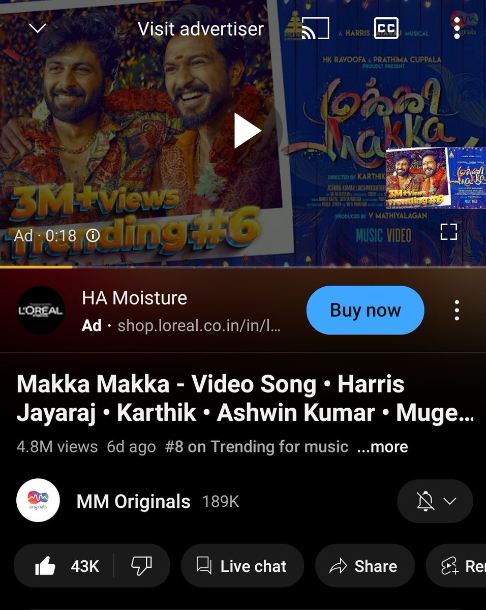 #MakkaMakka hits 4.8M views with 43k likes 🥳❤️
To More 🧿✨ #Ashwinkumar