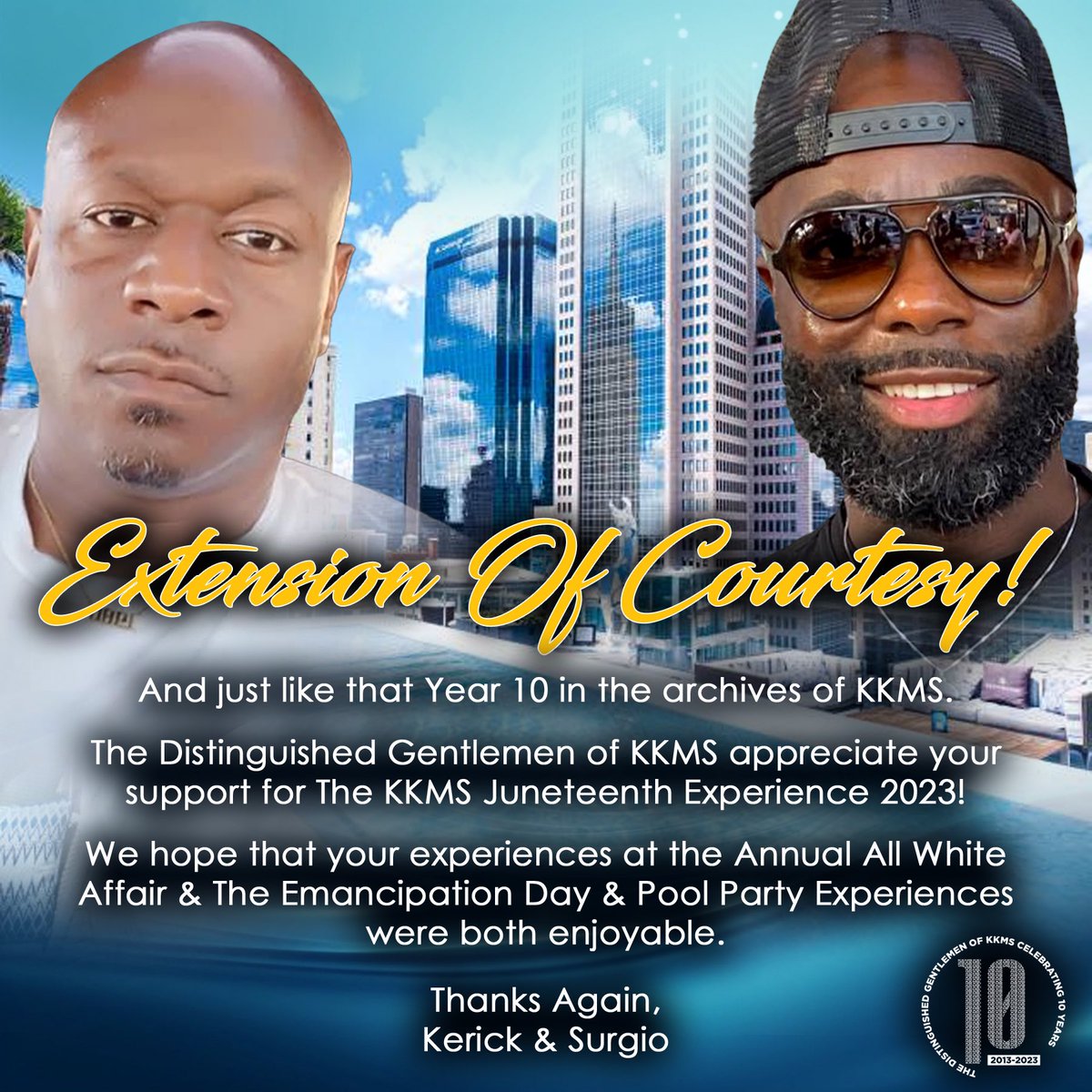 KKMS2k's tweet photo. “Because we still LOVE what we’re doing, we’re still doing what we LOVE”... 

We look forward to seeing you at the next KKMS EXPERIENCE. 

Appreciative 🖊
KERICK &amp; SURGIO

#KKMS #TheDistinguishedGents #juneteenth2023 #AllWhiteAffair #emancipation #sundayfunday #dallasjuneteenth https://t.co/1CbLRlHNNQ