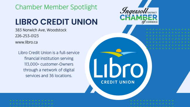 ingersollchambe's tweet photo. Today in the Chamber Member Spotlight we have Libro Credit Union. Libro is the largest credit union in southwestern Ontario and reinvests 100% of profits back into the people, businesses and communities it serves. https://t.co/DmSkMqmtkg