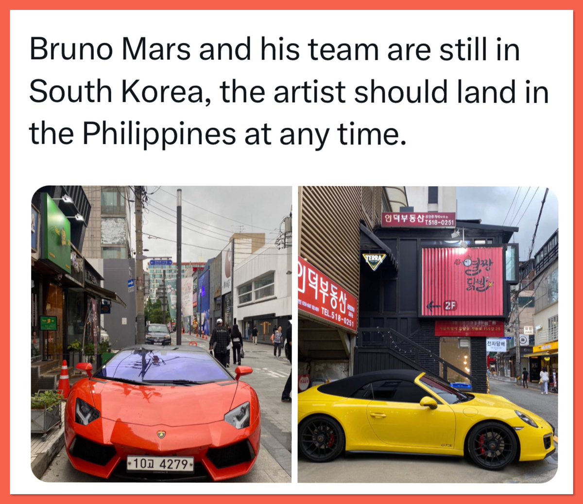 Bruno Mars Photographer Touring around Korea. Awesome cars.