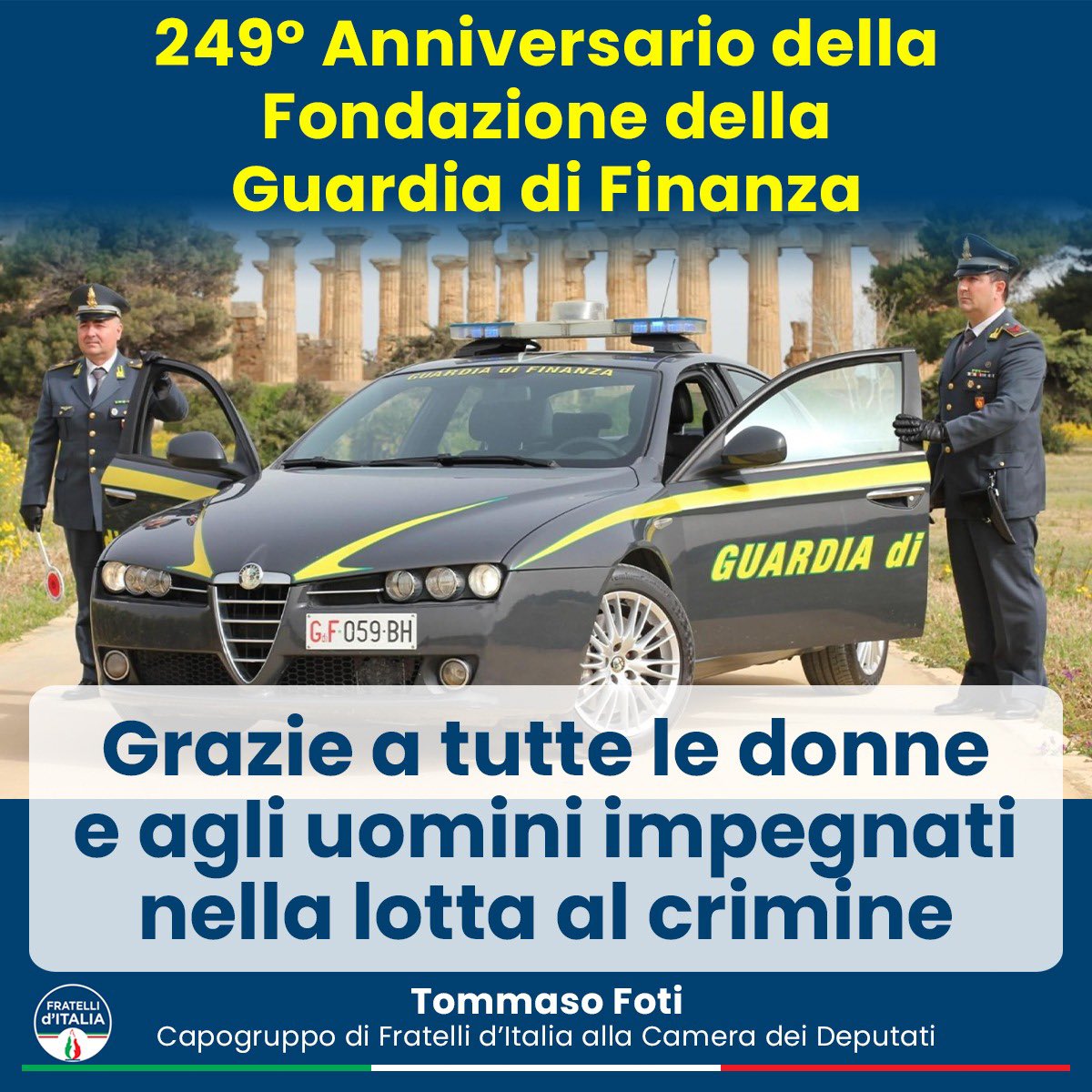 Auguri alle donne e agli uomini delle nostre #FiammeGialle per i 249 anni di onorato servizio. A loro va il nostro grazie per l’instancabile lavoro che ogni giorno portano avanti a difesa della sicurezza e della legalità della nostra Nazione #GuardiadiFinanza