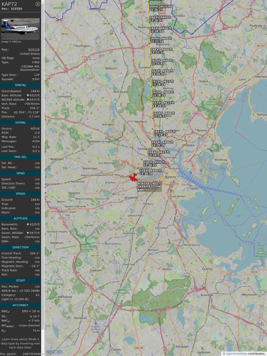 ICAO: #A285DA
Flt: #KAP72 #CapeAir #BOS-#BHB
First seen: 2023/06/21 09:28:56
Min Alt: 4600 ft MSL
Min Dist: 0.61 mi

#planefence #adsb - planefence.com/medford
globe.adsbexchange.com/?icao=a285da