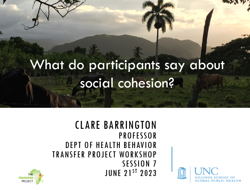 TransferProjct's tweet photo. Next up: @clbarrington [@UNCpublichealth] what participants of cash transfers say about social cohesion [quali data 🇲🇼 🇬🇭]

Less stigma, shame, social participation ~ emphasis here: cash does not automatically ⬆️ social cohesion but can help overcome barriers 

#TPNairobi23 https://t.co/CWA0JF49qN