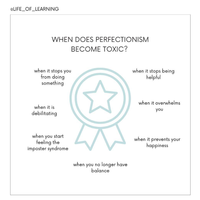 Perfectionism can become toxic when it starts affecting your happiness & self-worth.

This is a reminder that it's okay to strive for excellence, but not at the cost of your well-being💚

#AcademicMentalHealth #PhDVoice #PhDChat
@OpenAcademics 

Image: life_of_learning | IG
