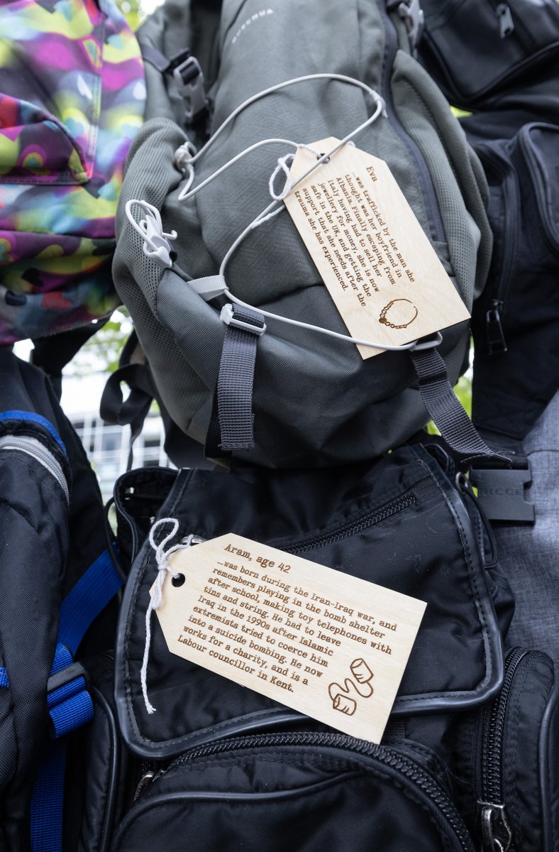 migranthelp's tweet image. Our &apos;Bags of Hope&apos; art installation was created by artist Sophie Cunningham, with the aim to provoke reflection and encourage empathy towards refugees and people seeking asylum in the UK.