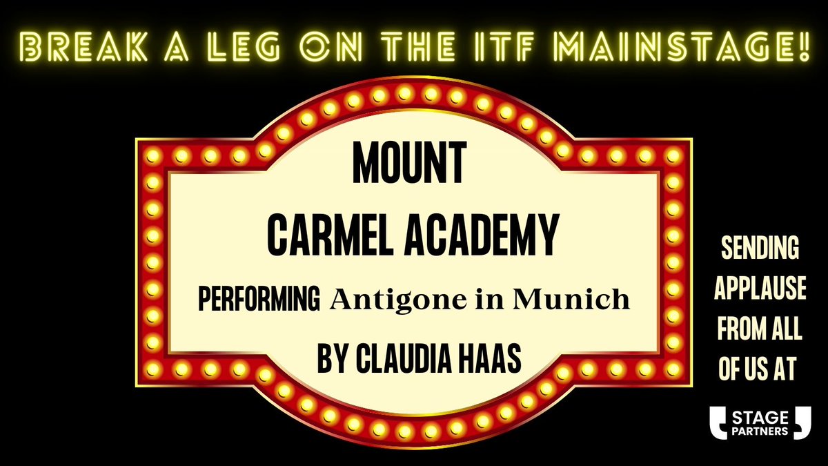 Something really special is coming to the ITF Mainstage today - Mount Carmel Academy's production of Antigone in Munich by @claudiawrites! We couldn't be more excited for this, and we're cheering you on! 
#itf2023 #internationalthespianfestival #thesfest23 #thesfest #thespians