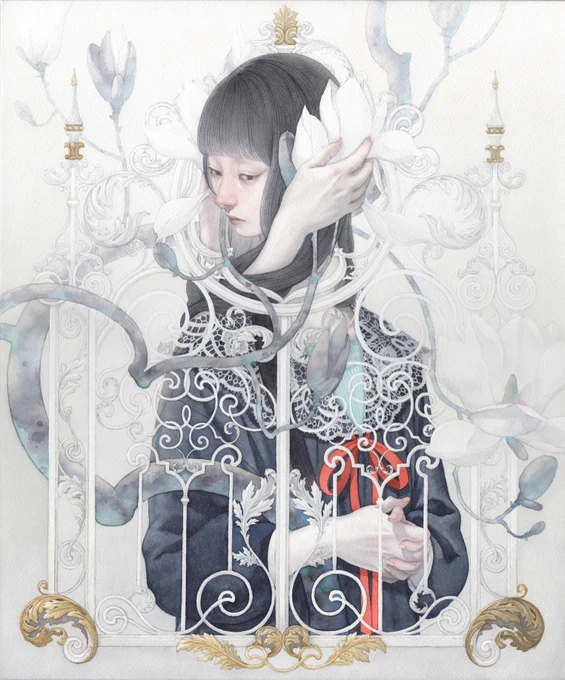 Ongoing until the 25th. 'Onna No Ko', a Japanese Group Exhibition. ロンドンにて開催中のグループ展『女の子 Onna No Ko』より。  「イノセント・ガーデン3」 F8号  