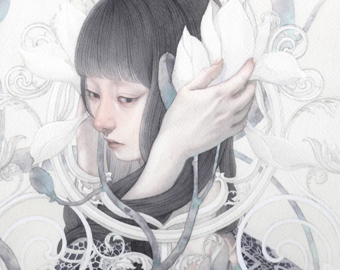 Ongoing until the 25th. 'Onna No Ko', a Japanese Group Exhibition. ロンドンにて開催中のグループ展『女の子 Onna No Ko』より。  「イノセント・ガーデン3」 F8号  