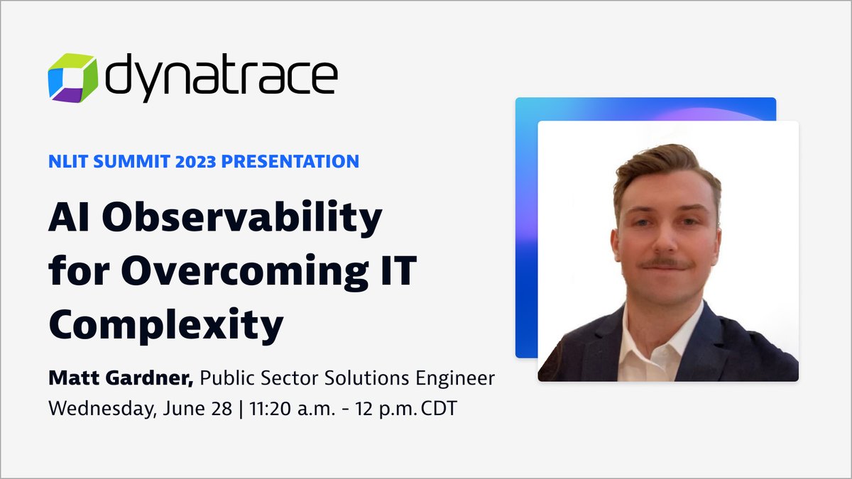 Join #Dynatrace at NLIT Summit 2023!

Plus, on June 28, catch a talk with #Dynatracer Matt Gardner, on how observability can assist the DoE in simplifying technological complexities and overcoming challenges. Register at: dynatr.ac/3CmUcJF