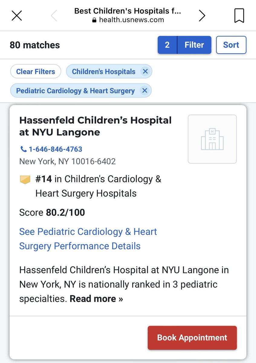 Proud to share @nyulangone is ranked in the top 20 (#14) nationally for children’s cardiology and heart surgery hospitals by @usnews for the first time! #MedTwitter