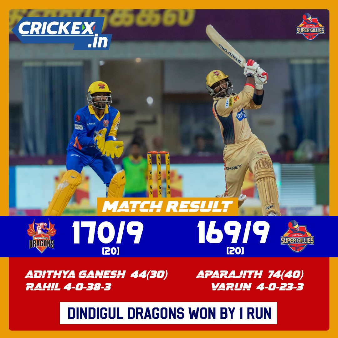 Absolutely Its Nail-Biting Match... Congrats Dindigul Dragons On Your Win... #CSG #CSGvsDD #SuperGillies #PattaiyaKelappu #TNPL2023 @crickex_info