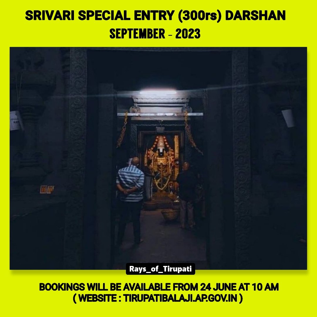 raysoftirupati's tweet photo. Srivari Special Entry Darshan Update - September 2023

#Tirumala #Tirupati #specialentrydarshan #tirumaladarshantickets #lordvenkateshwara #lordperumal #lordbalaji #temple #ttd #govinda #alipiri #tirupathi  #karnataka #explore https://t.co/7OpVUZdHCN