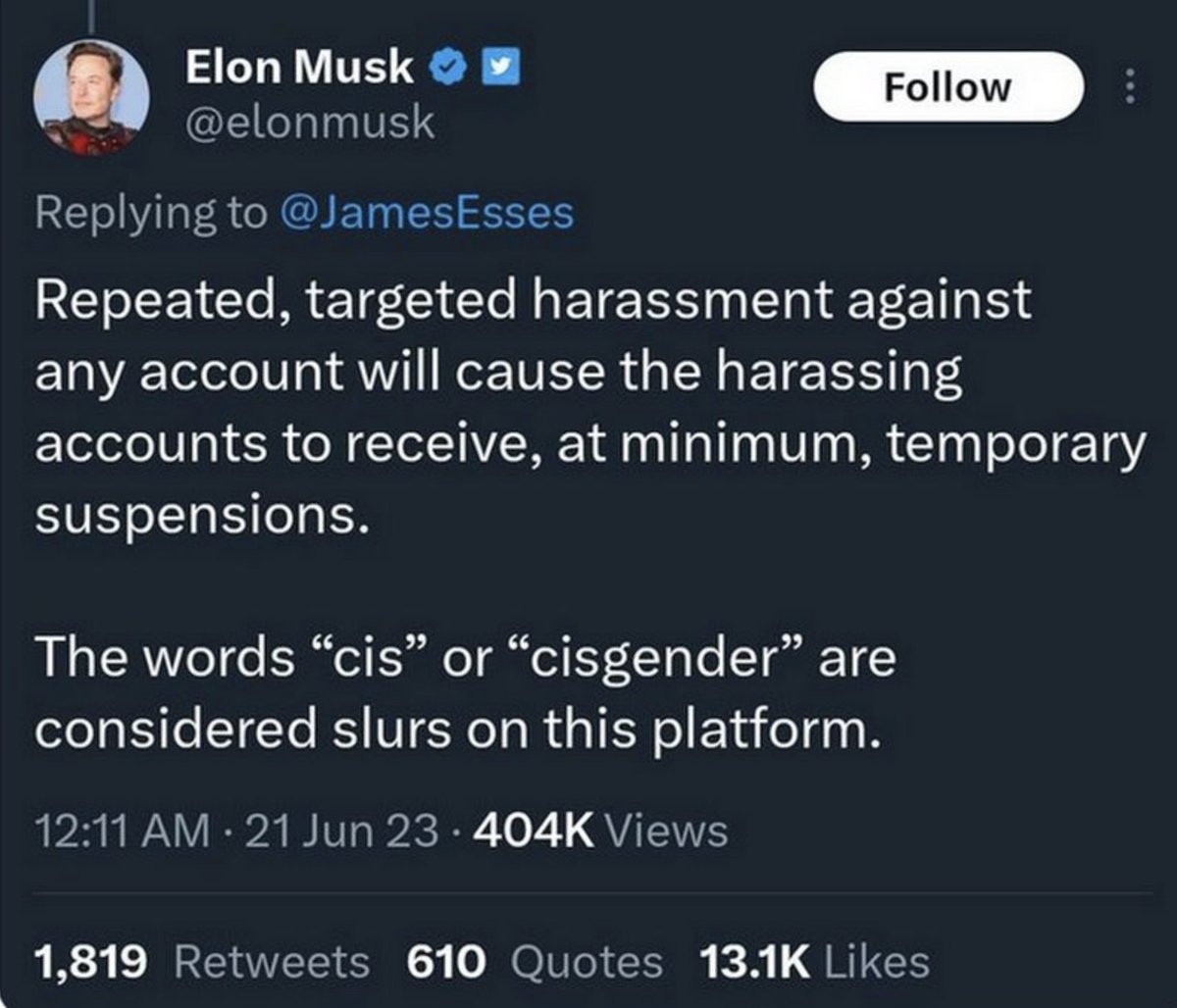 New Elon Musk policy (to be announced shortly): 'The words 'Democracy', 'Equality', 'Fairness', 'Justice' and 'Anti-discrimination' will be considered slurs on this platform.'