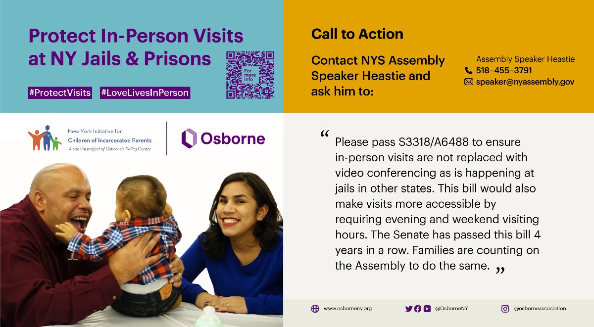 TODAY: Call Assembly Speaker Heastie at: 518-455-3791 and ask him to protect in-person visits. 

We can’t let in-person visits be replaced with videoconferencing. The Assembly must act in this extended session to protect this right.