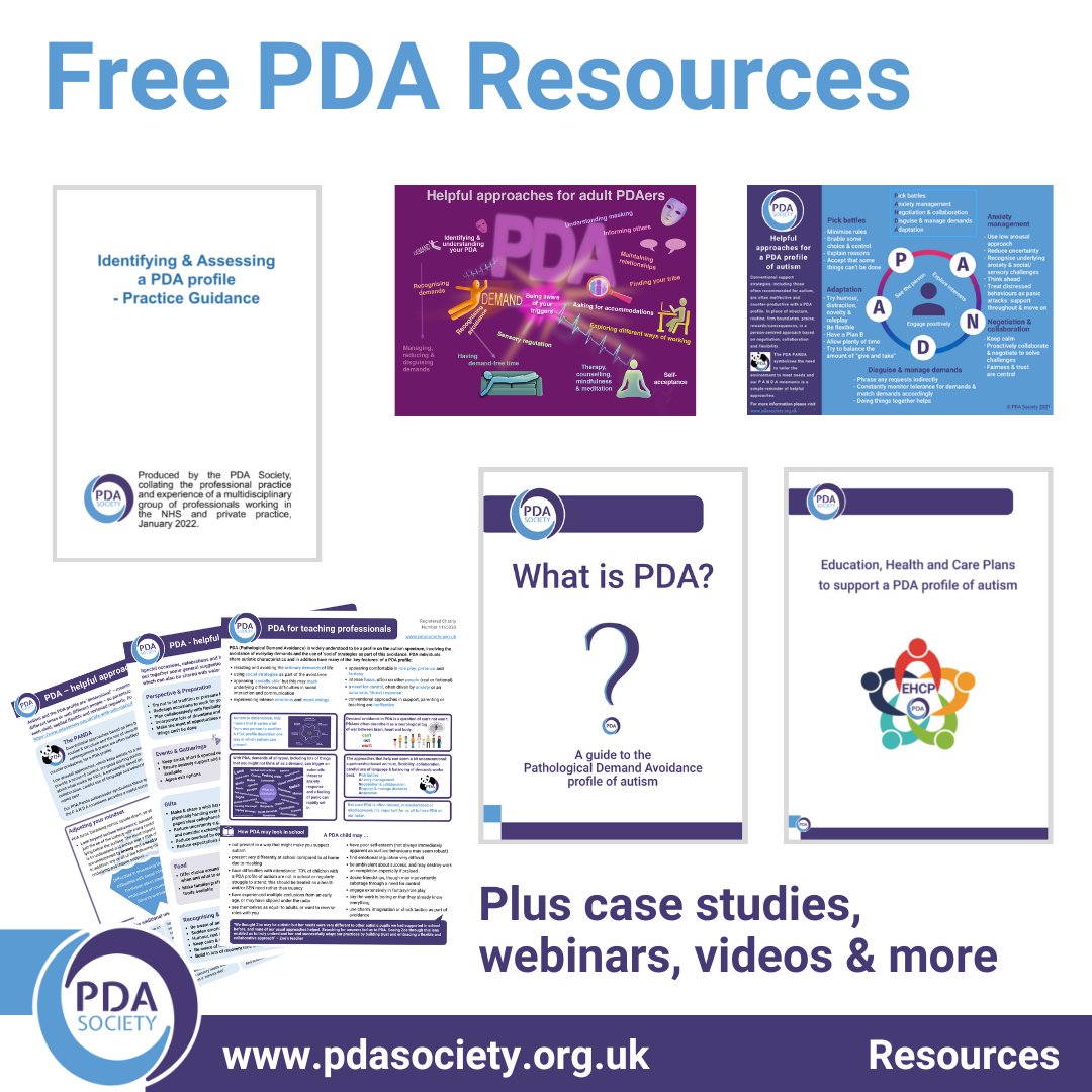 There are lots of resources on our website for PDA people, families, carers and professionals. All our resources are FREE to download or watch - please feel free to browse and share with others to help increase understanding and acceptance of #PDA: pdasociety.org.uk/resources/reso…