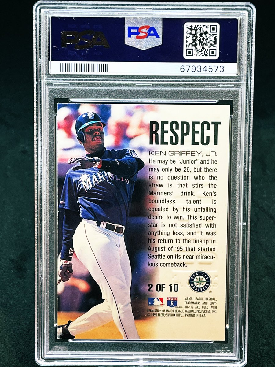 1996 Ultra Respect Gold Medallion PSA 10. Condition sensitive card with a current PSA 10 pop of 3. 

Underrated parallels from the 1990’s - with pack odds of 1:180 a Griffey was pulled every 1800 packs