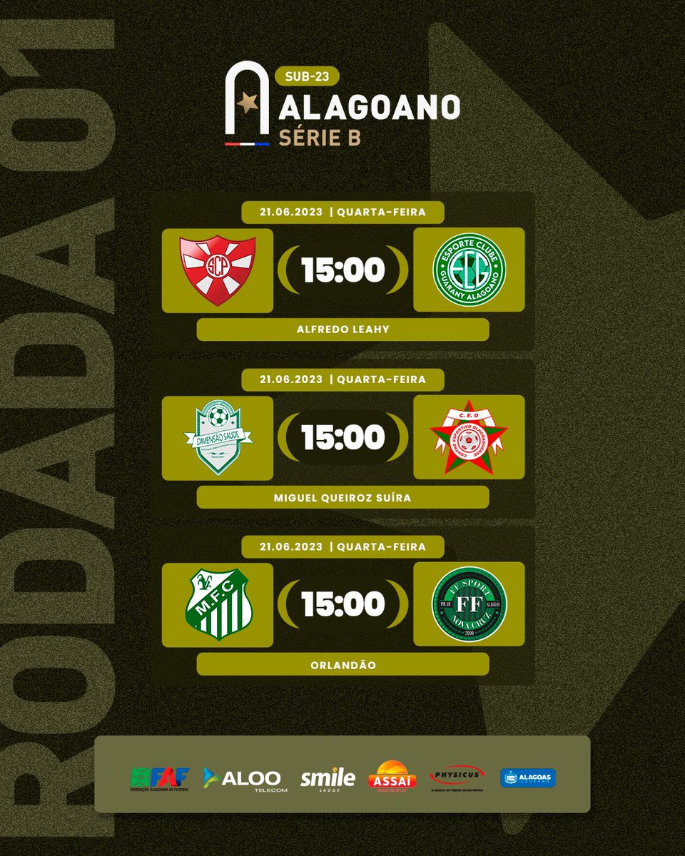 fafalagoas's tweet photo. VAI COMEÇAR A SEGUNDONA! 💥⚽️
Os duelos da 1ª rodada do Alagoano Série B começam hoje.
🎥 Transmissão AO VIVO pela FAF TV no YouTube!
BORA TORCER! 👊🏼🔥 #alagoano2023 #serieb #sub23 #segundadivisao #faf #cbf #governodealagoas #alootelecom #smilesaude #assaiatacadista #physicus https://t.co/38FquQm6uR