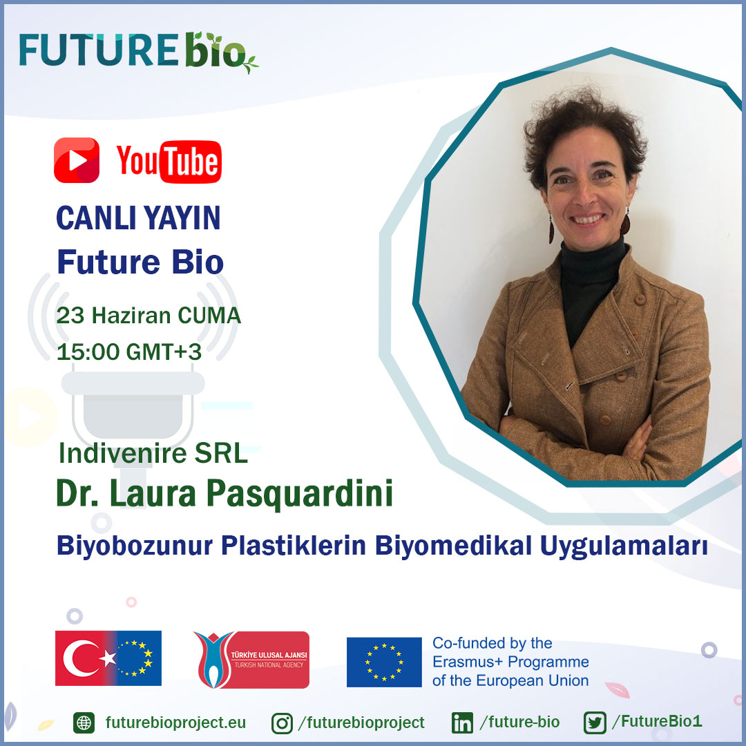 FutureBio1's tweet photo. We will make our next webinar on 23 June Friday at 15pm. Dr. Laura Pasquardini will talk about 'Biomedical Applications of Biodegradable Plastics'@ulusalajans
. .  #bioplastic #futurebio #greenworld #education #erasmus #project #Italia #türkiye https://t.co/TGwYljNrLe