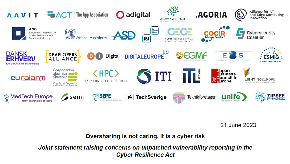 EgmfEu's tweet photo. The #CyberResilienceAct wants to extend vulnerability reporting to 'unpatched' vulnerabilities (with no known fix). This will expose products to further #cyberattacks.   

We ask @Europarl_EN &amp; @EUCouncil to remove these obligations!  

Joint statement 👉https://t.co/UaBGw1ZLGS https://t.co/F5WHgjltJw
