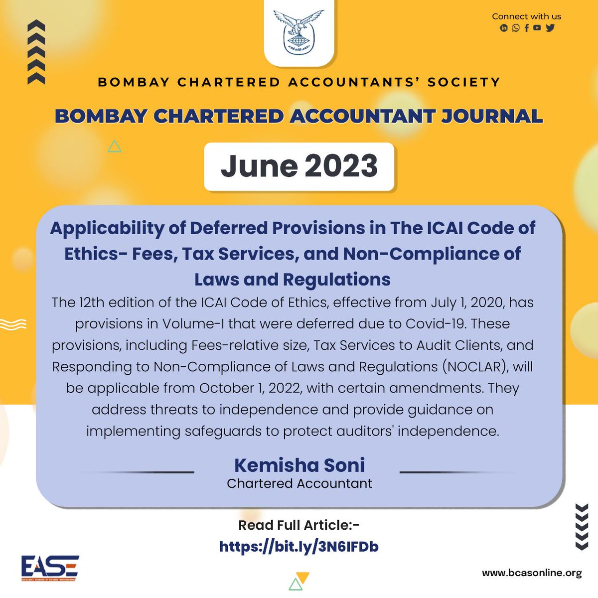 bcasglobal's tweet photo. ๐ "ICAI Code of Ethics: New Updates for Auditor Independence" ๐
Explore the 12th edition of ICAI Code of Ethics, featuring provisions to safeguard auditor independence. Stay informed and protected. ๐ผ๐โจ
Read more: https://t.co/UlnNPScYIb
#ICAI #EthicsCode https://t.co/WTVOexofUG