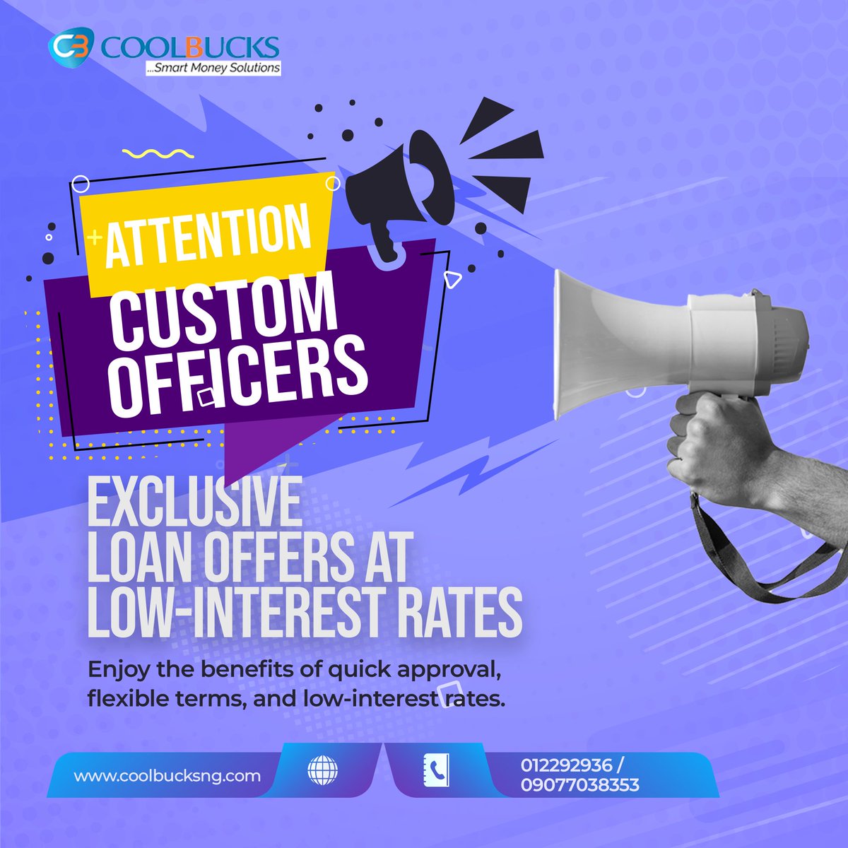 coolbucksng's tweet photo. Public sector loans are now available to Nigerian customs officers at low-interest rates and flexible repayment plans. 
To take advantage of this exclusive opportunity, call us at 09077038353 / 012292936 or apply on our website https://t.co/EpBcTytO9C

#nigeriacustoms #loans https://t.co/NcyBfmH7zc