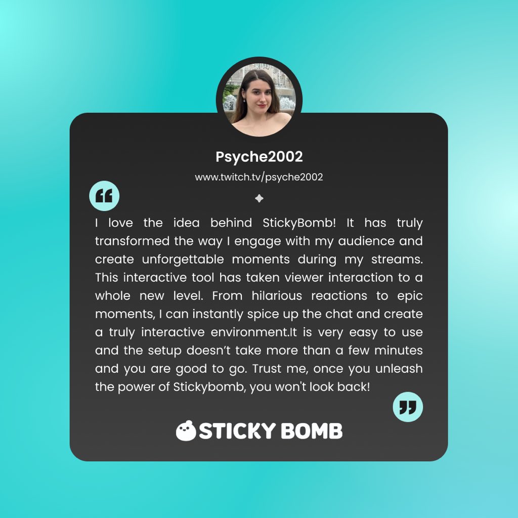 'testimonial' See what streamers think about us.
#StickybombGG #twitchlive #twitchstreamer #youtube
#InteractiveStreaming #testimonial
