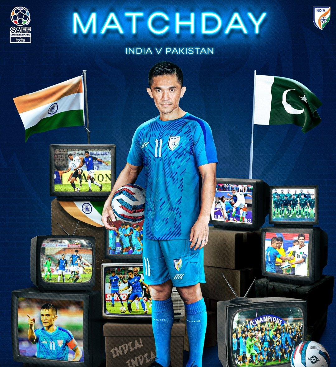 All the best to Indian football team for today's match against rivals Pakistan. 🙌
Match started ! 
Hoping for our win after 2 hours 🤞
#INDvPAK #SAFFChampionship2023