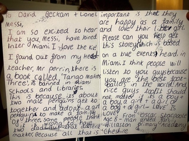 Oscar, inspired by Mr P's No Outsiders assembly around PRIDE, used his own time  to write a letter. We have 'No Outsiders' in Willaston Primary Academy.

Let's see if we can get a response  #davidbeckham #messi #football #PrideMonth #nooutsiders #LGBTQ #pride 🏳️‍🌈 @moffat_andrew