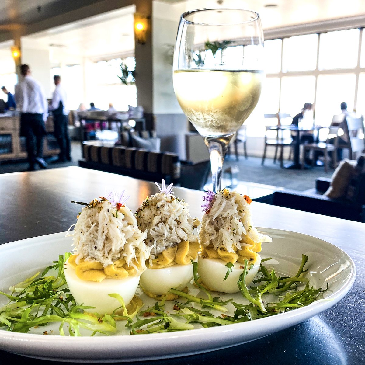 Seafood Deviled Eggs, a glass of white and a 180º view of the Pacific. 
Sit back, relax and enjoy. Happy weekend everyone. 

#sf #sffoodie #sffoodies #bayarea #bayareafoodies #bayareaeats #dothebay #7x7bayarea #bayareabuzz #sfbayarea #sanfrancisco