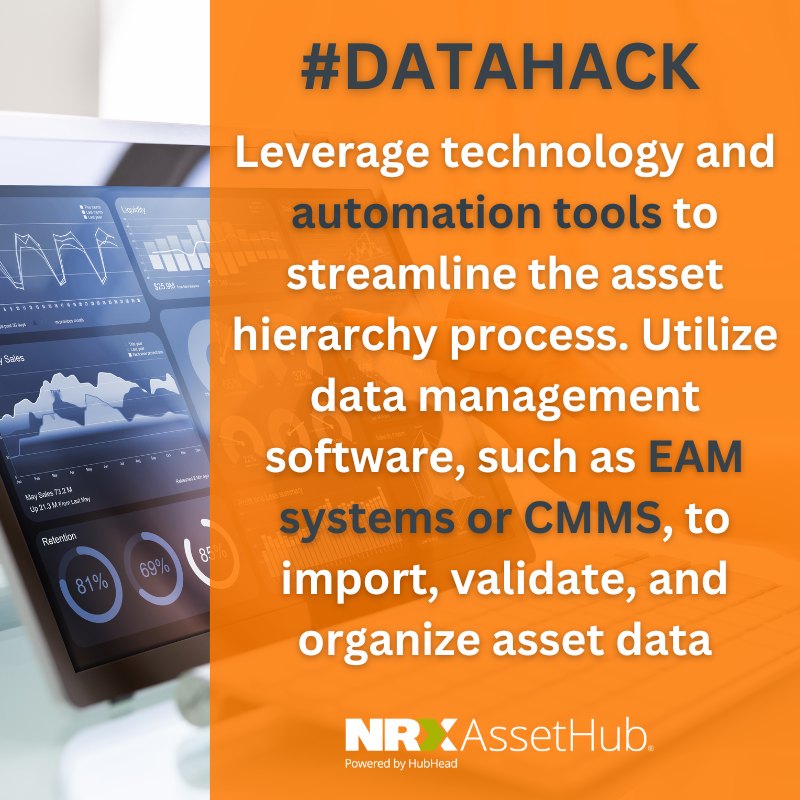 Leverage technology and automation tools to streamline the asset hierarchy process. Utilize data management software, such as EAM systems or CMMS, to import, validate, and organize asset data. #DataHack #Benchmarking