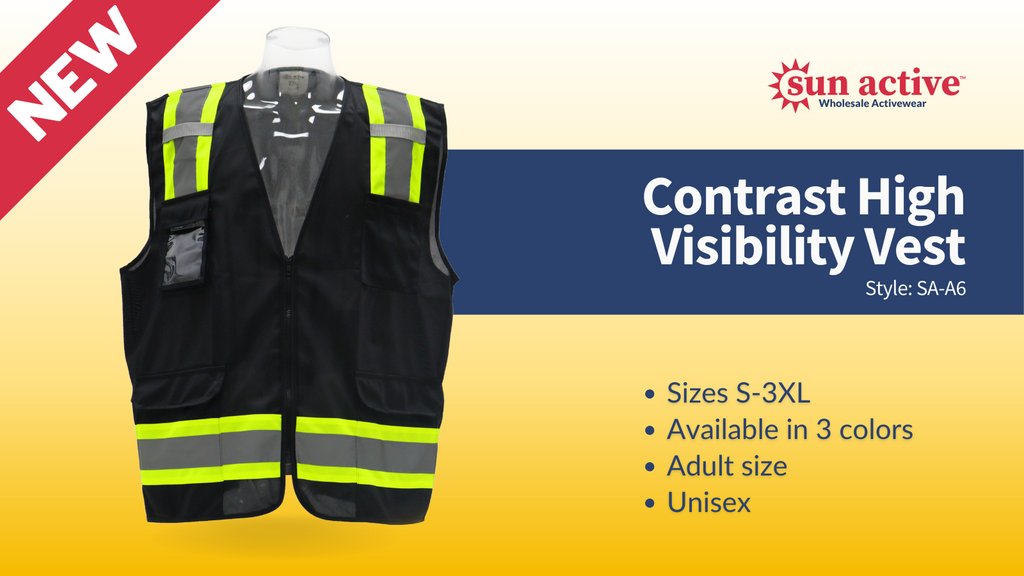 🚧 Dress for safety with our Contrast Safety Vest! Crafted from 100% polyester fabric, this vest combines durability and breathability for a comfortable workday.

#SunActiveBrand #WholesaleApparel #ConstructionIndustry #SafetyFirst #WorkWear #HighVisibility #ShopDTLA