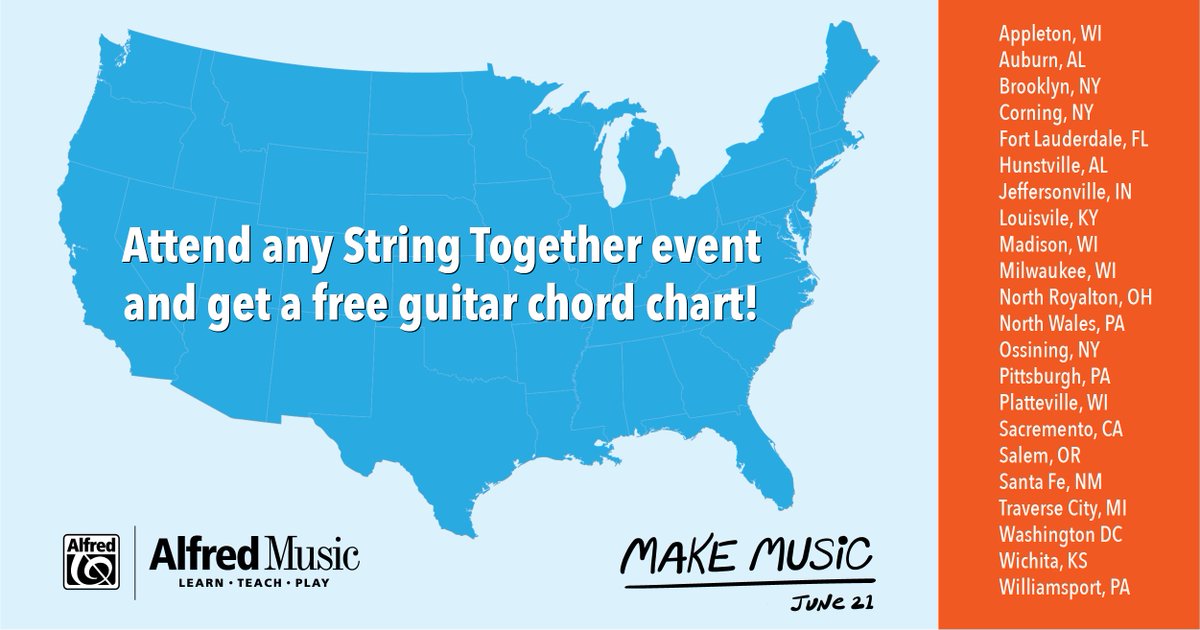 Alfred Music (@alfredmusic) on Twitter photo Celebrate <a href="/makemusicday/">Make Music - June & December 21</a> with us! Join any String Together event to get a free guitar chord chart and more. Learn more and find participating locations: makemusicday.org/national-proje⦠Celebrate <a href="/makemusicday/">Make Music - June & December 21</a> with us! Join any String Together event to get a free guitar chord chart and more. Learn more and find participating locations: makemusicday.org/national-projeā¦