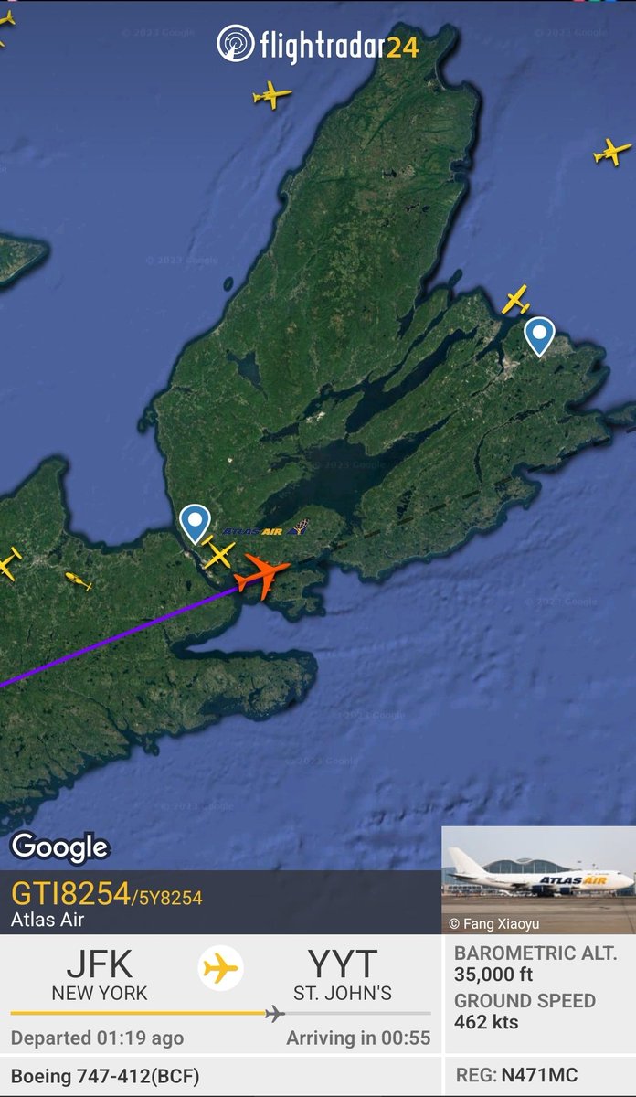 We have a large 747 enroute to St. John's #YYT #nlwx #nltraffic