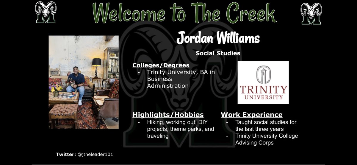 Another Staffulty update @MCHS_Rams, please welcome @jtheleader101! He joins us with  both high school and college work experiences that we know will push our students to be better each day!