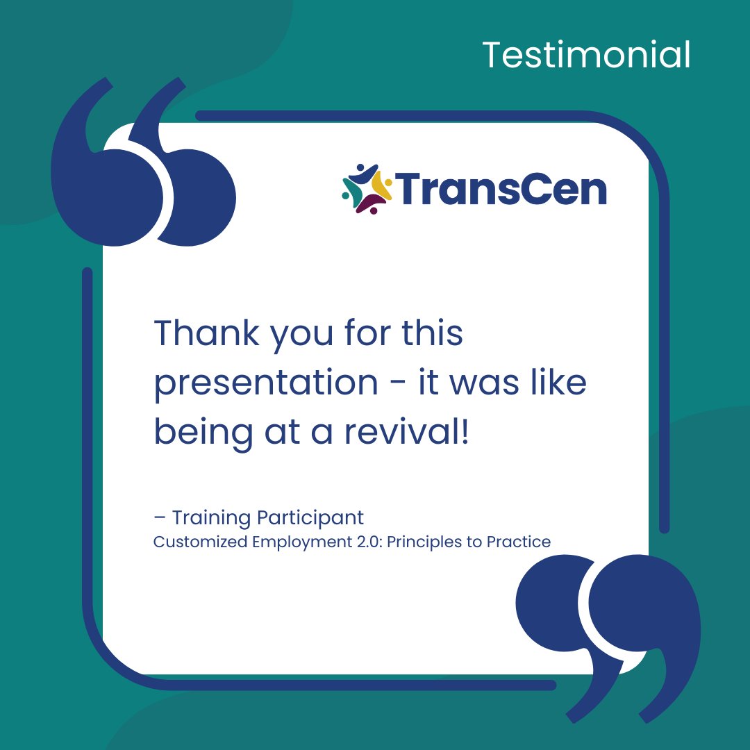 A special thank you to the California Department of Developmental Services for funding the Customized Employment 2.0 training series. We are hearing great feedback 😃 

#CE20 #TransCen #CustomizedEmployment #TransitionTraining #DisabilityEmployment