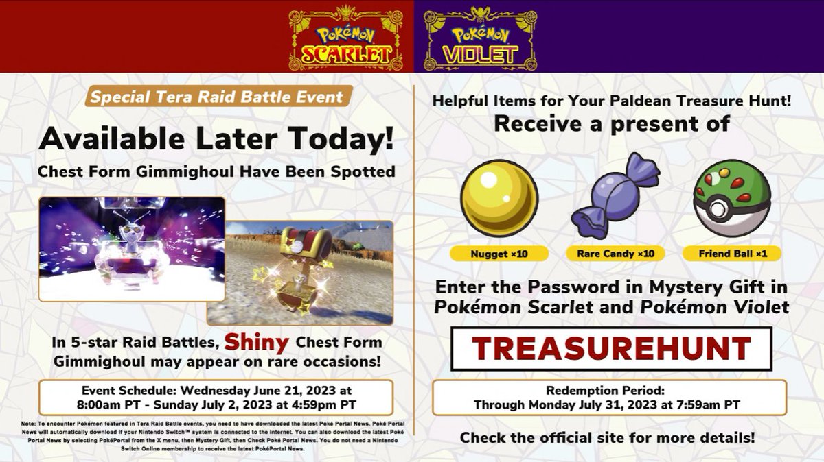 pokexperto's tweet photo. Código de Regalo Misterioso de Pokémon Escarlata y Púrpura:

➡️ TREASUREHUNT https://t.co/qlt5RHm7Bz