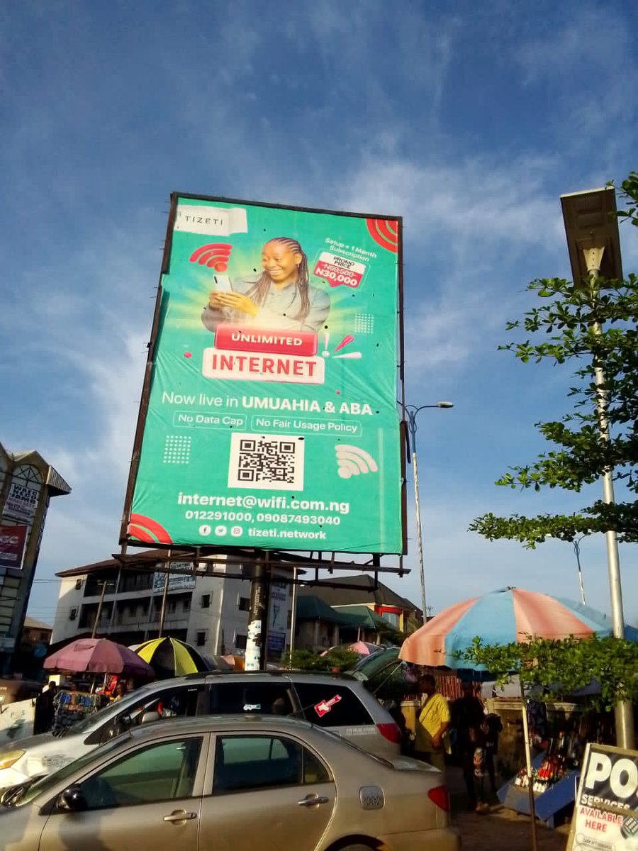 tizeti's tweet photo. Anyi ebidola oru n'Abia State!
Check out our billboard at Umuahia-Ishi gate, Umuahia, and enjoy this promo offer
https://t.co/iBnQOjJsx8
#UnlimitedInternetInNigeria #SignUpNow #NewLocationsAlert #Billboard #Abia https://t.co/RwtIs23Z67