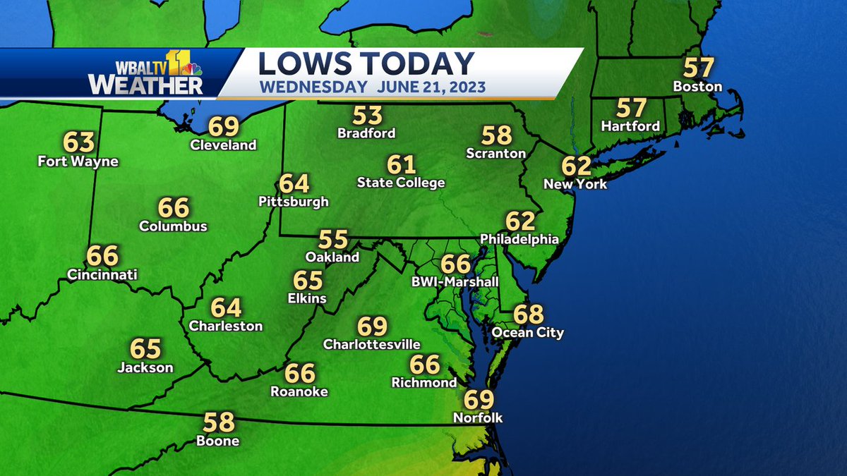 Here's a look at observed low temperatures in the Mid-Atlantic so far today. #mdwx #pawx #vawx #wvwx