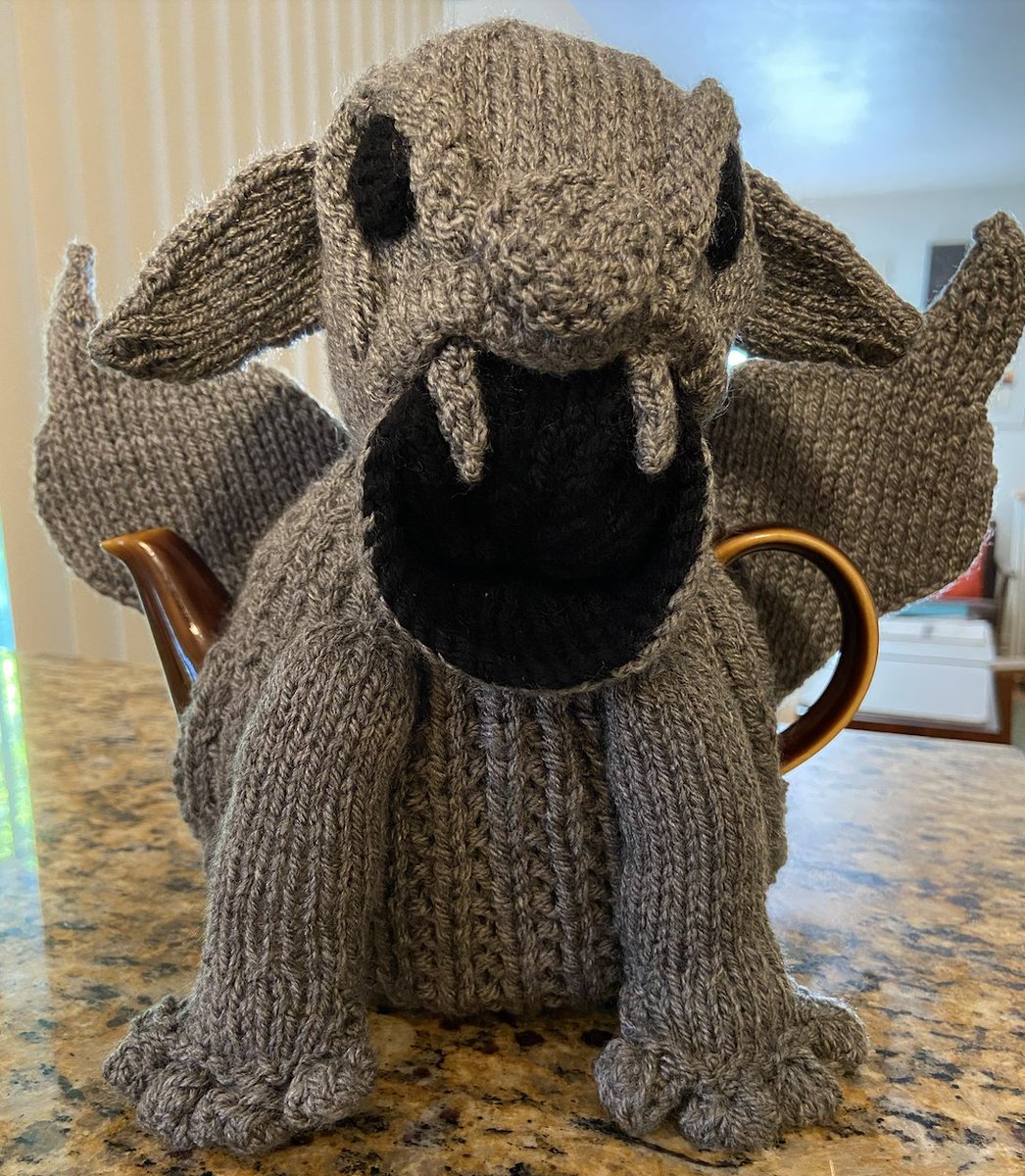 Behold the glory of my newly acquired gargoyle tea cozy.