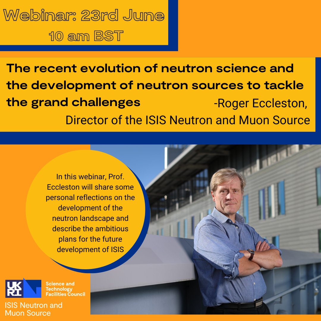 Don't miss out...<a href="/RSEccleston/">Roger Eccleston</a> our director,  will be giving a talk as part of the KFN neutron webinar series sharing his reflections on the development of the neutron landscape and describing the future development plans for <a href="/isisneutronmuon/">ISIS Neutron and Muon Source</a>
Find out more: bit.ly/3PjrH7j