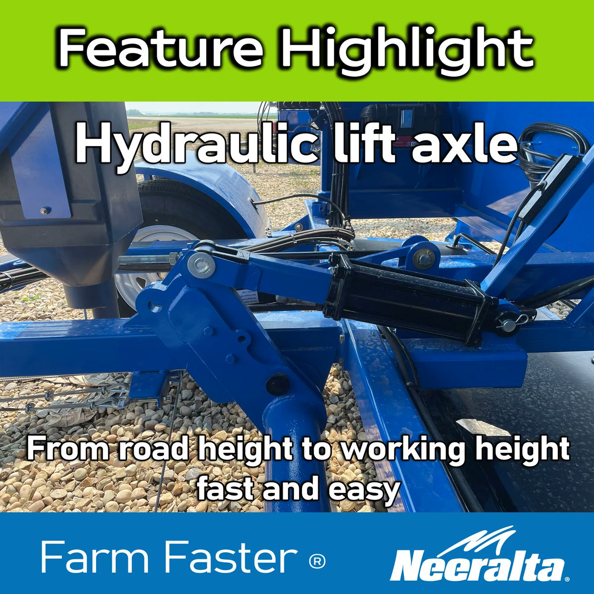 NeeraltaMfgInc's tweet photo. #FeatureHighlight The lift axle on the Neeralta grain bagger makes transport and in-field adjustment quick and easy. Hydraulic controls ensure precise movement. Get it done fast! #FarmFaster #Neeralta #GrainBagger #ThinkOutsideTheBin https://t.co/3nk9ABjdPa