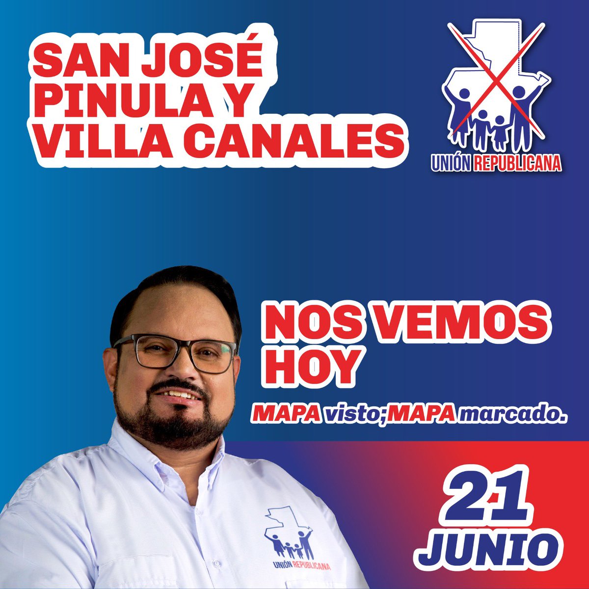 San José Pinula y Villa Canales nos vemos hoy porque como una gran familia en Unión seguimos haciendo la Revolución del Corazón 🔵⚪️🔴 

Este 25 de junio MAPA VISTO, MAPA MARCADO. 🔵⚪️🔴#mapavistomapamarcado #Unionrepublicana #votaxelmapa  #talamontipresidente