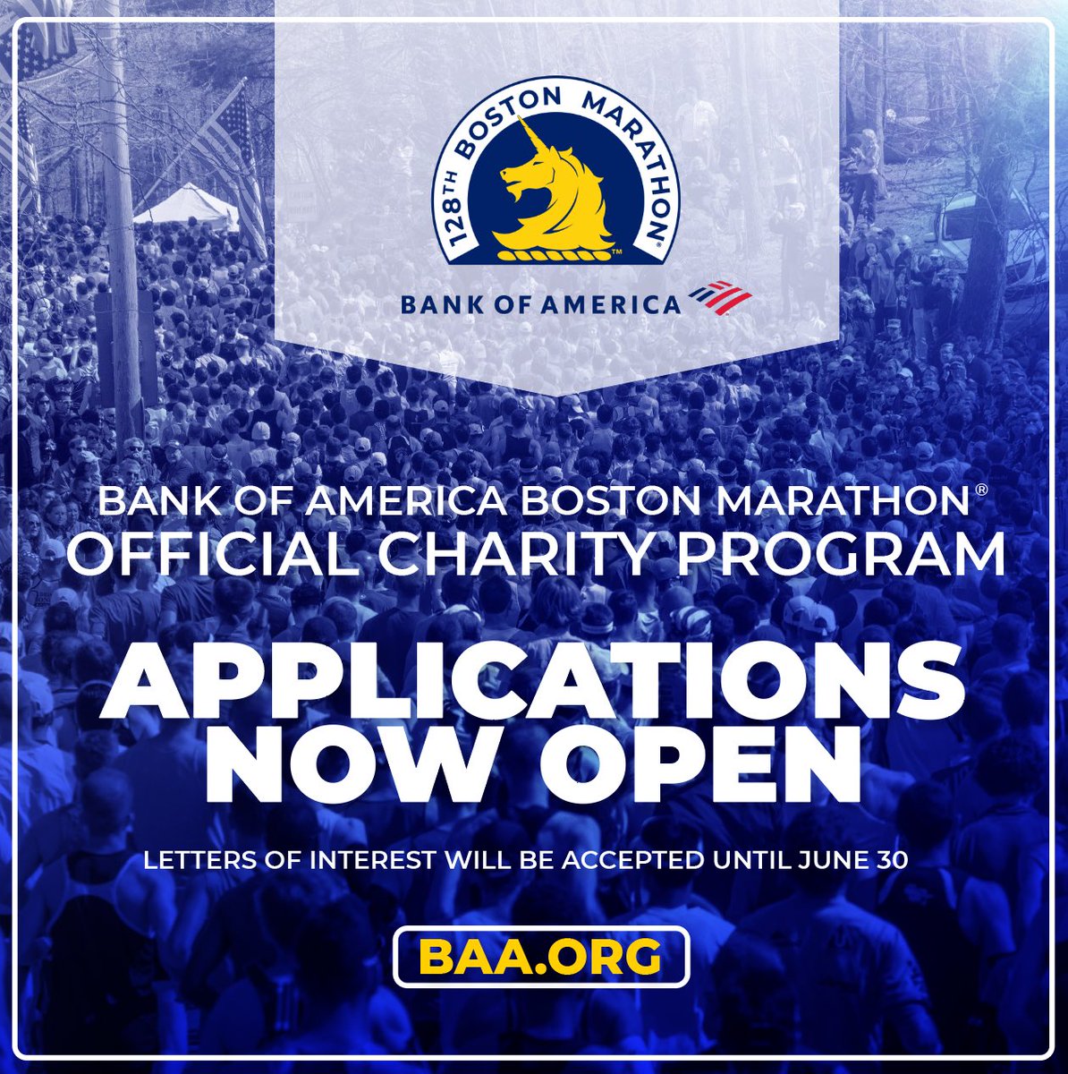 The @BankofAmerica Boston Marathon® Official Charity Program is now accepting applications for the 128th Boston Marathon!