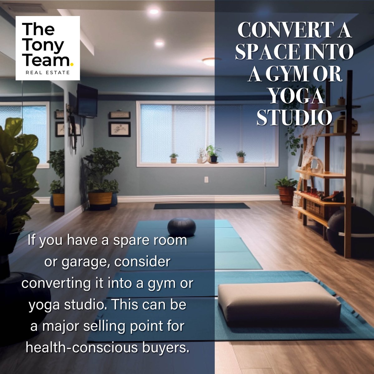 Transform that spare room or garage into your personal fitness haven! 🏋️‍♀️🧘‍♂️ Think gym, think yoga studio - the perfect attraction for those health-conscious souls out there! 💪🏡 #HomeFitness #SpaceTransformation #HealthyLiving